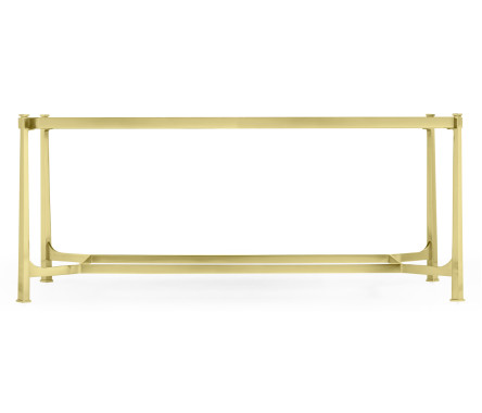 Rectangular Solid Brass & Red Brazil Marble Top Coffee Table