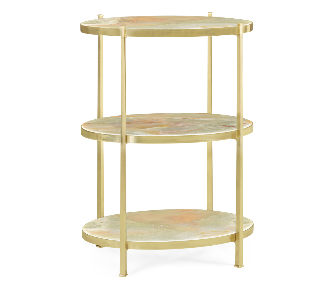 Large Solid Brass & Green Onyx Three-Tier End Table