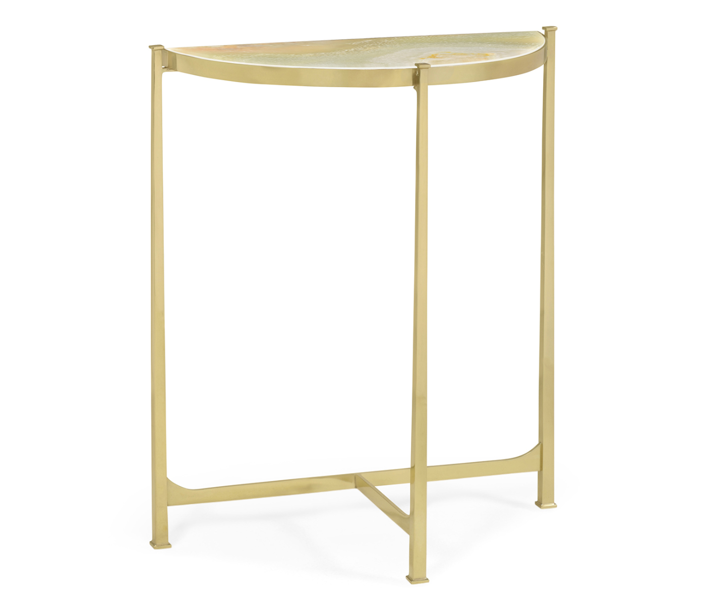 Small Solid Brass & Green Onyx Top Demilune Console Table