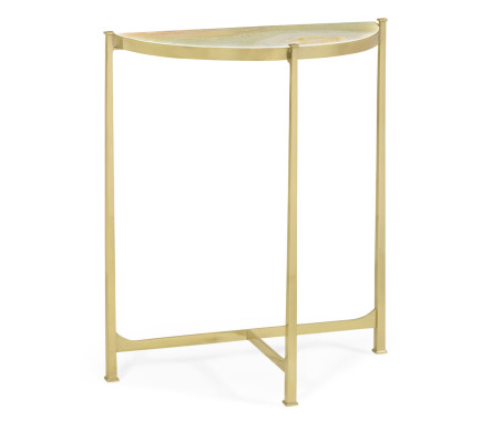 Small Solid Brass & Green Onyx Top Demilune Console Table