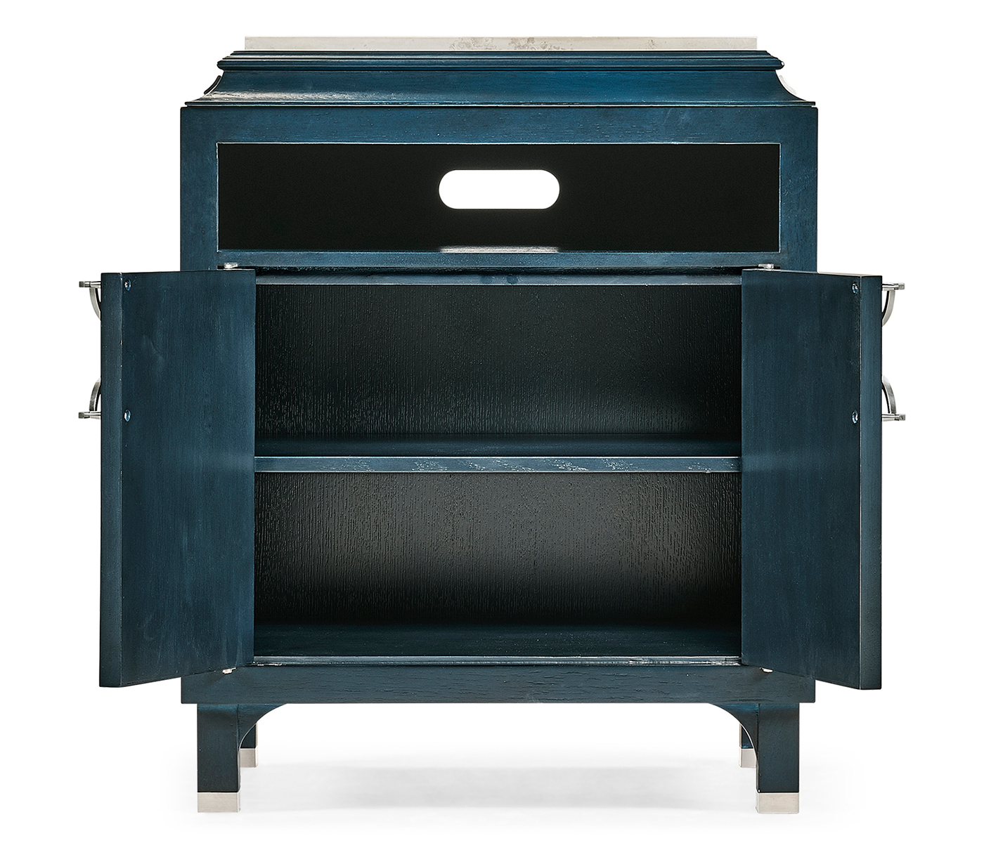 Antique Blue Oak Nightstand with Marble Top