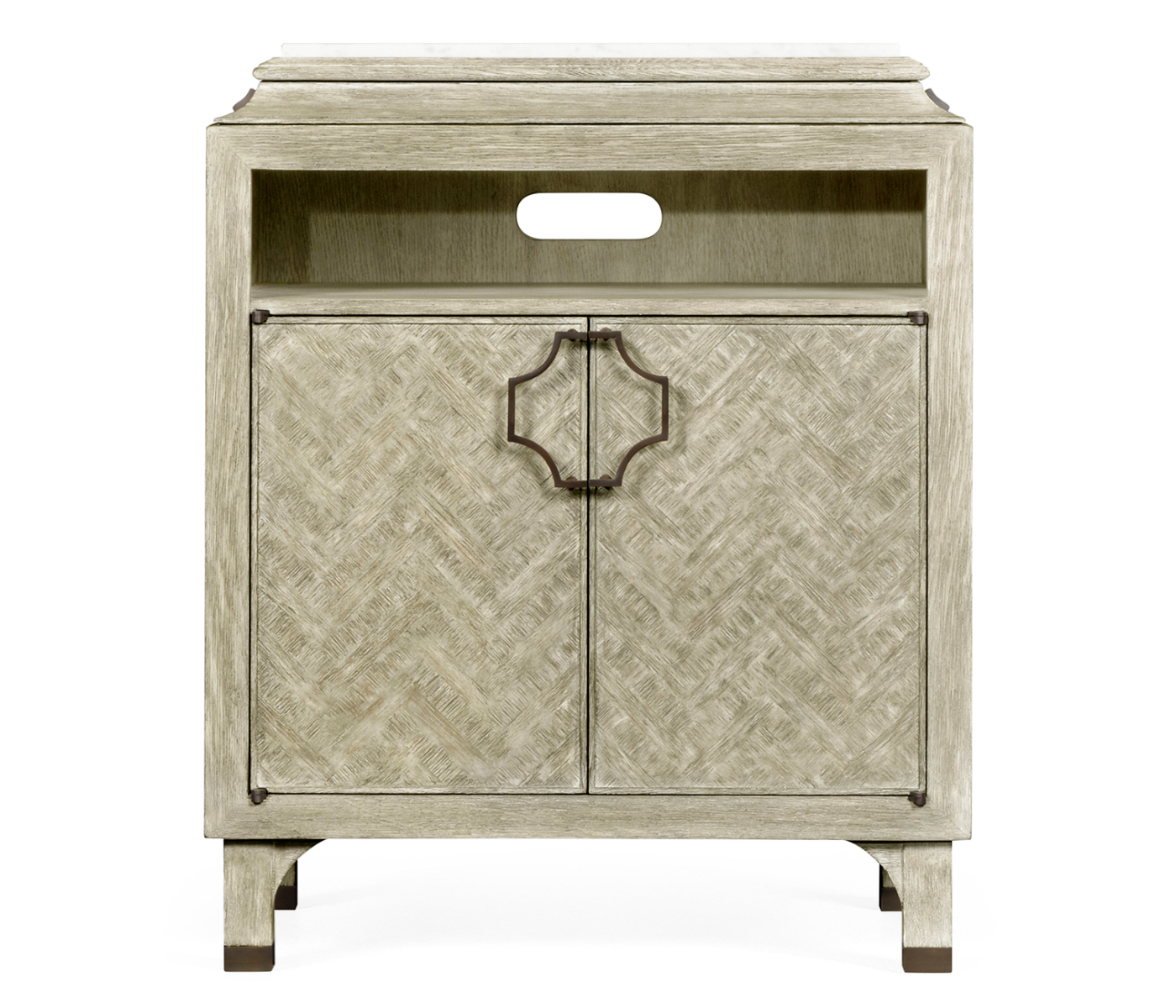 Greyed Oak Nightstand with Marble Top
