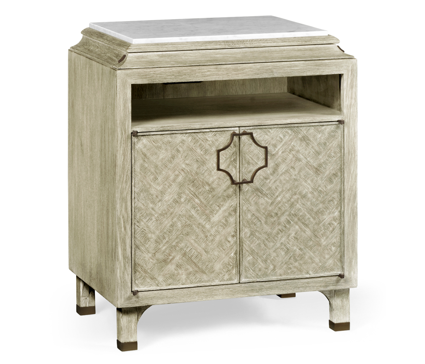Greyed Oak Nightstand with Marble Top