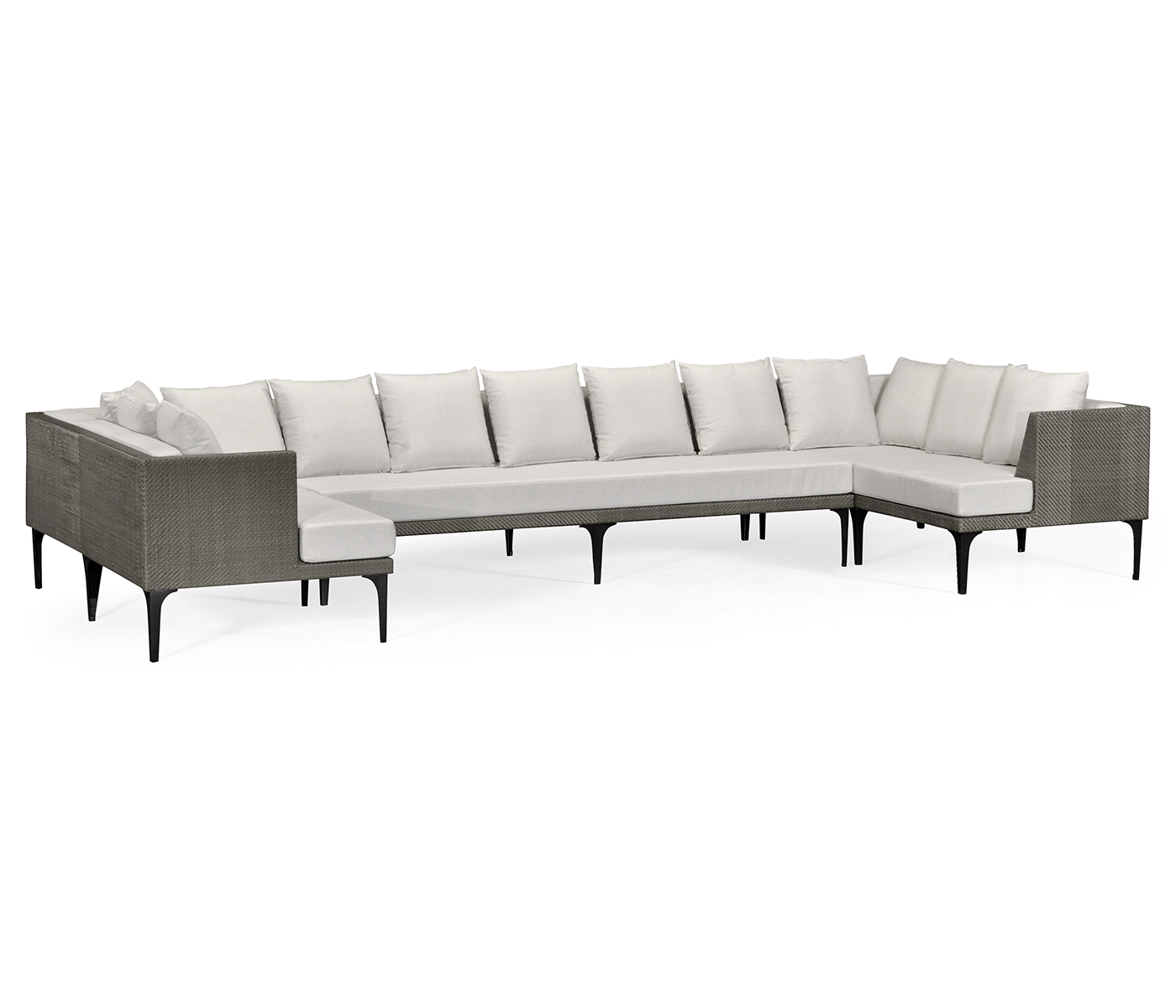 Dark Grey Rattan Outdoor Sectional Sofa Set, Upholstered in COM