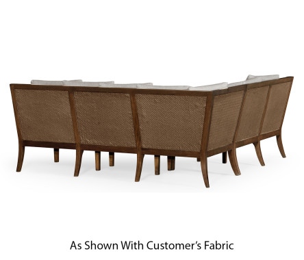 Tan Rattan Outdoor Corner Sofa, Upholstered in COM