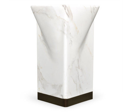 Round to L-Shape Faux White & Grey Marble End Table
