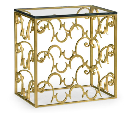 Rectangular Arabesque Gilded Iron End Table with 20mm Clear Glass Top