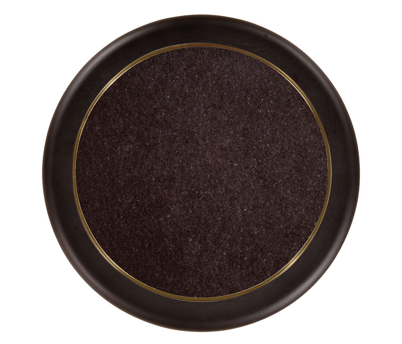 Round Polished Brass & Black Ash Side Table with Black Granite Top