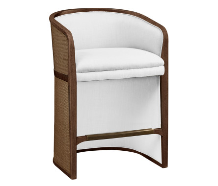 Walnut & Tan Rattan Tub Counter Stool