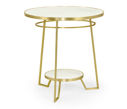 Round Ivory Crackle Ceramic Laquered Lamp Table