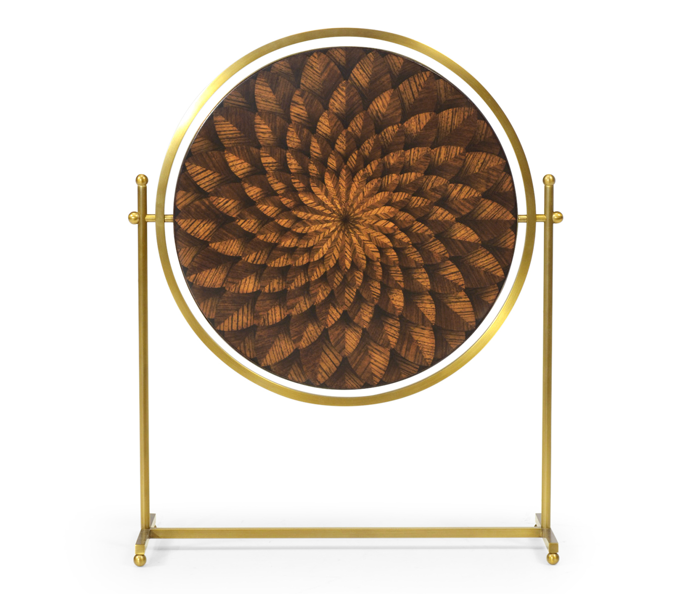 Round Antique Brass & Zebrano Dressing Table Mirror