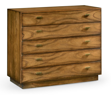Rectangular Medium Brown Elm Chest of Five Drawers
