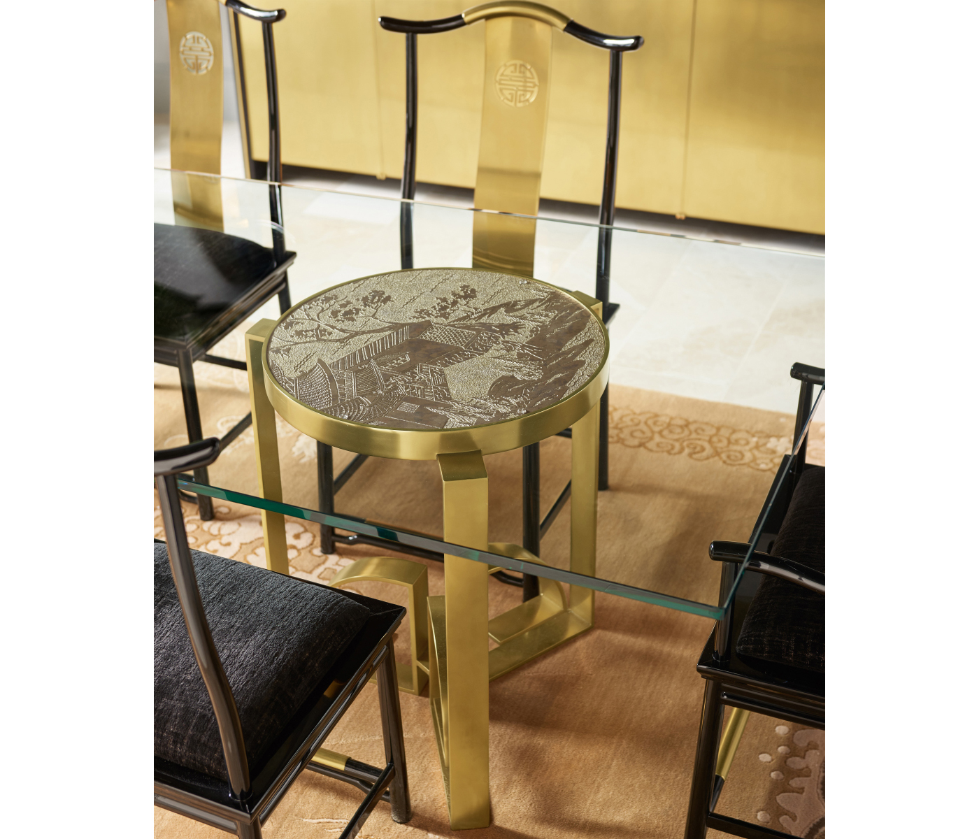 Fusion Black Gloss & Brass Dining Arm Chair
