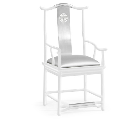 Fusion White Gloss & Stainless Steel Dining Arm Chair
