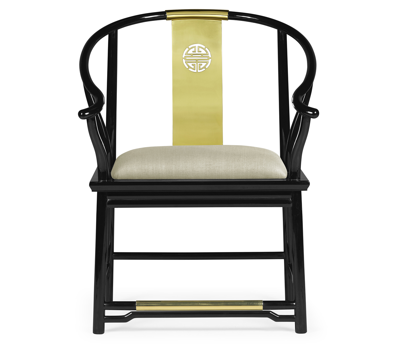 Fusion Rounded Black Gloss & Brass Dining Arm Chair