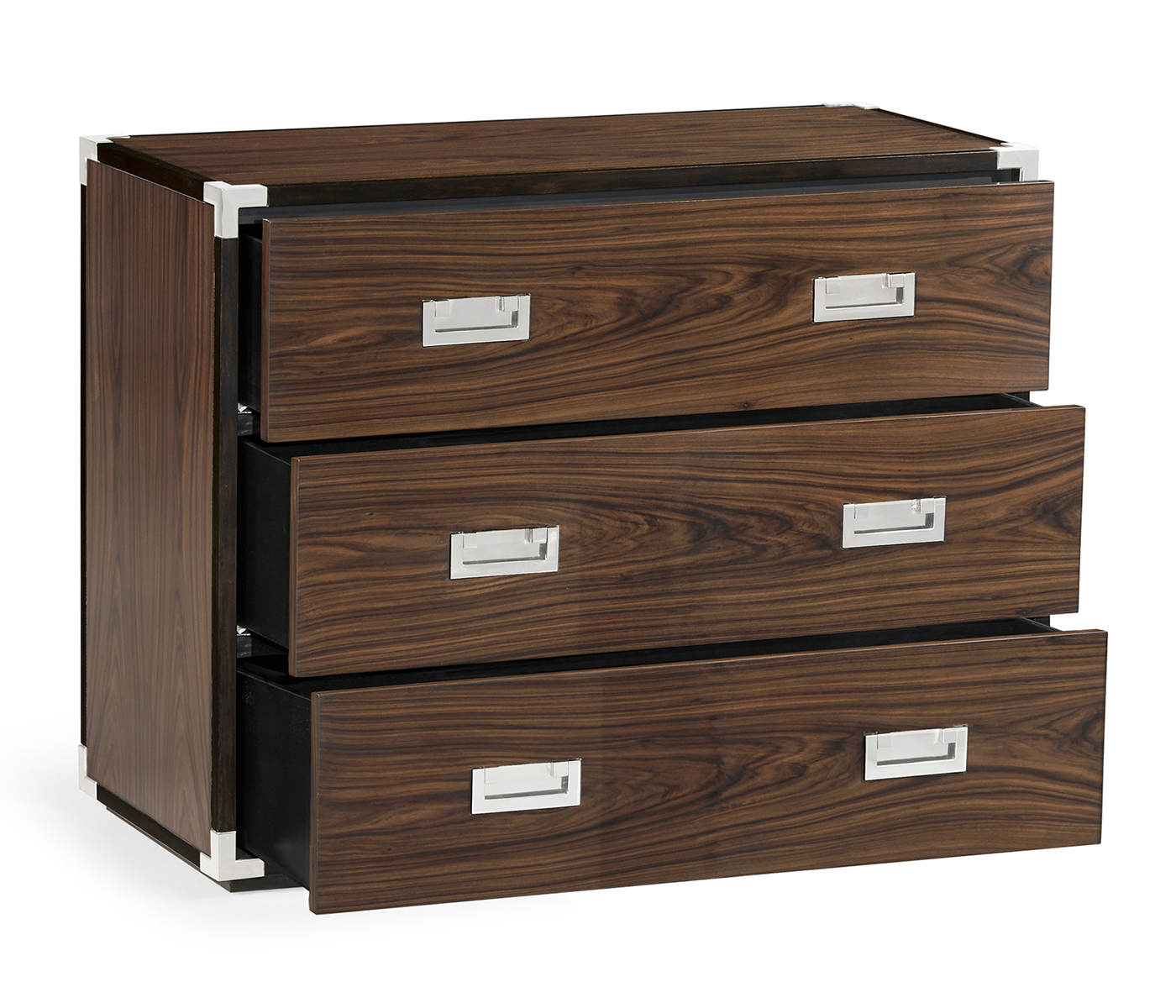 Campaign Style Dark Santos Rosewood Chest of Three Drawers