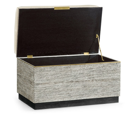 Geometric Light French Oak Stool with Inside Storage on Wheels