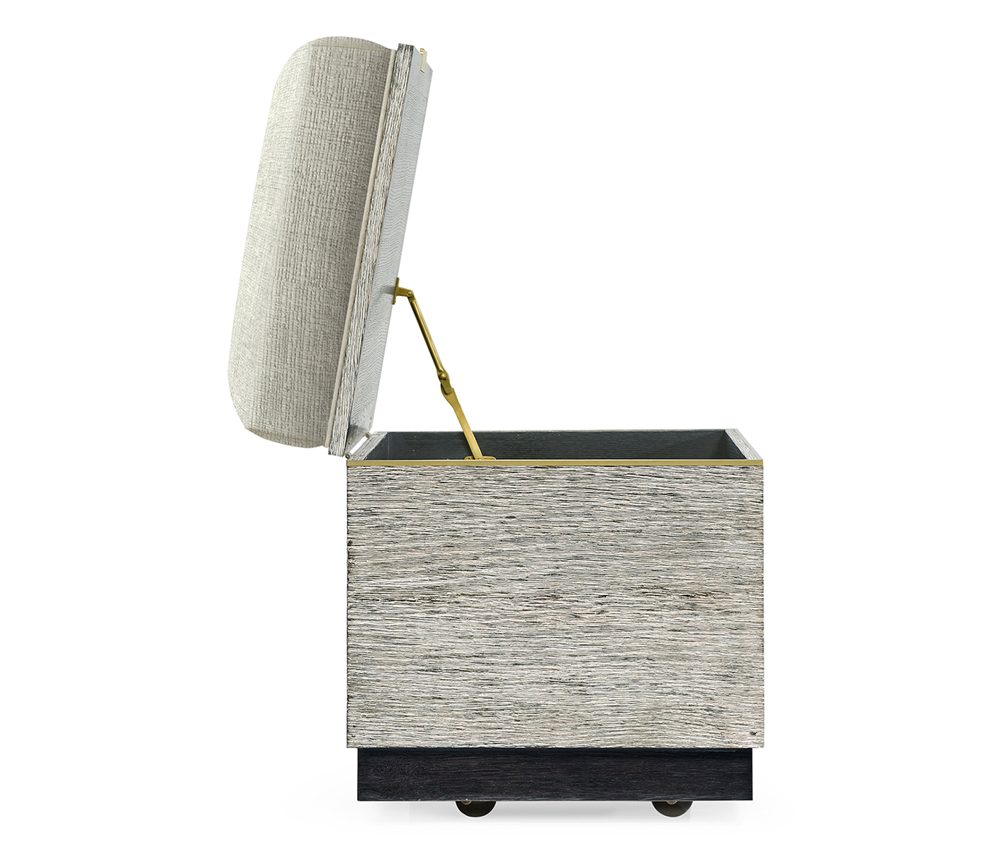 Geometric Light French Oak Stool with Inside Storage on Wheels