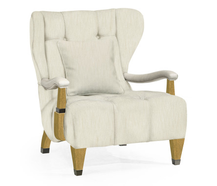 Modern Winged Natural Oak Occasional Chair