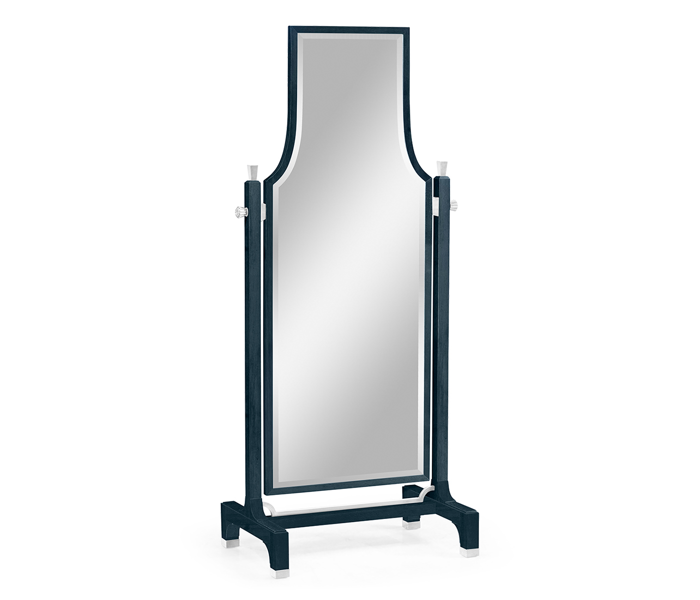 Curved Antique Blue Oak Floor Standing Mirror that Swivels