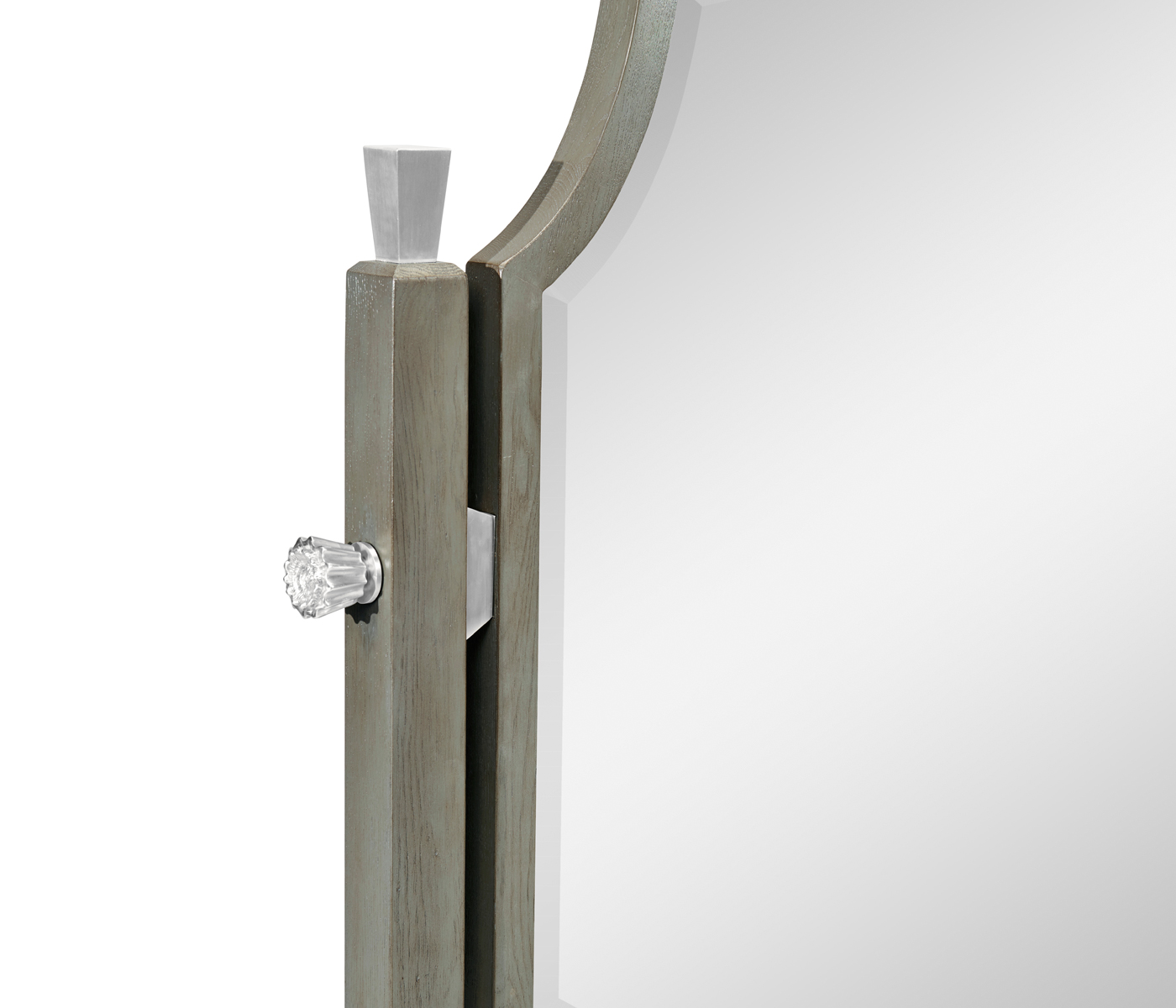 Curved Pewter Oak Floor Standing Mirror that Swivels