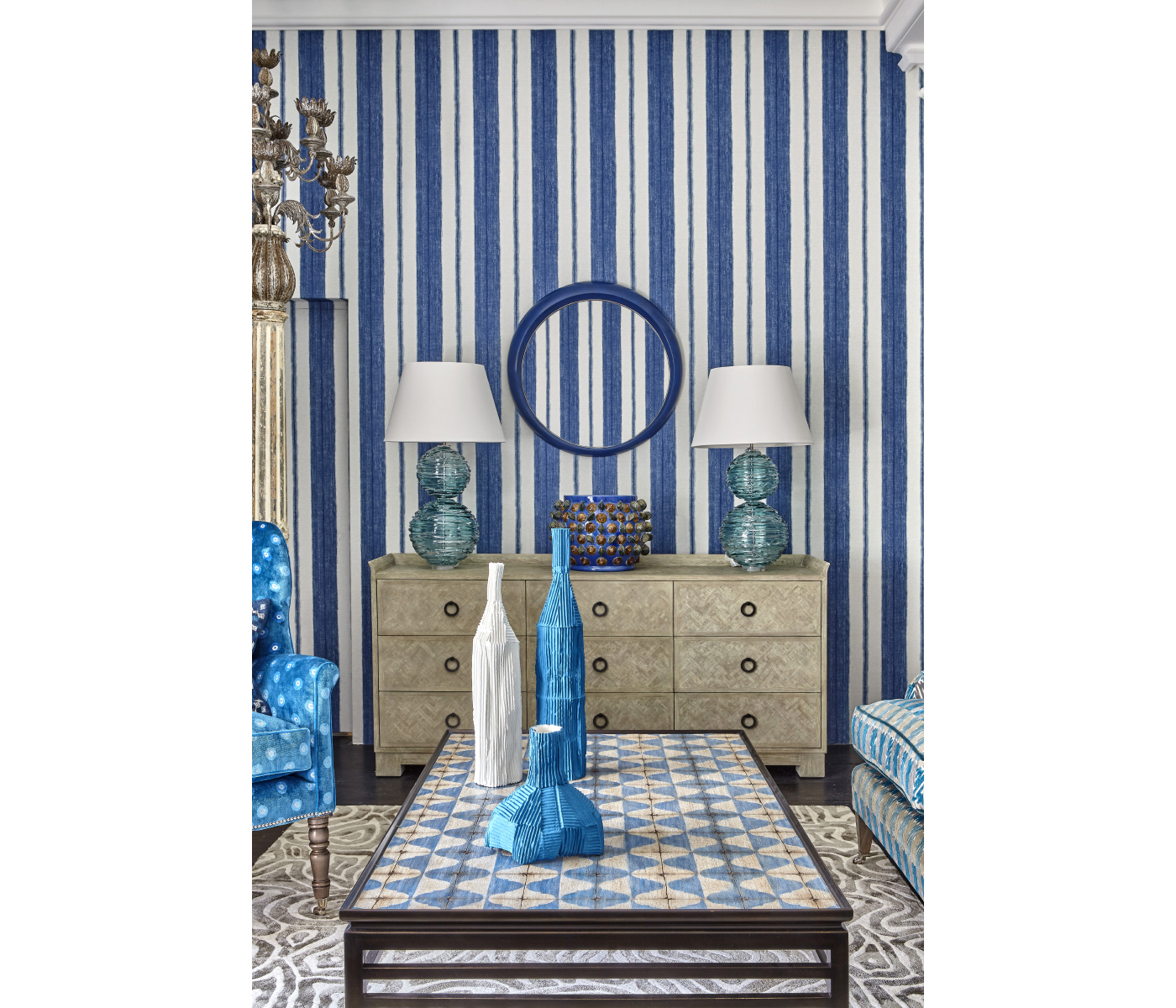 Haygrove White & Blue Marquetry Coffee Table