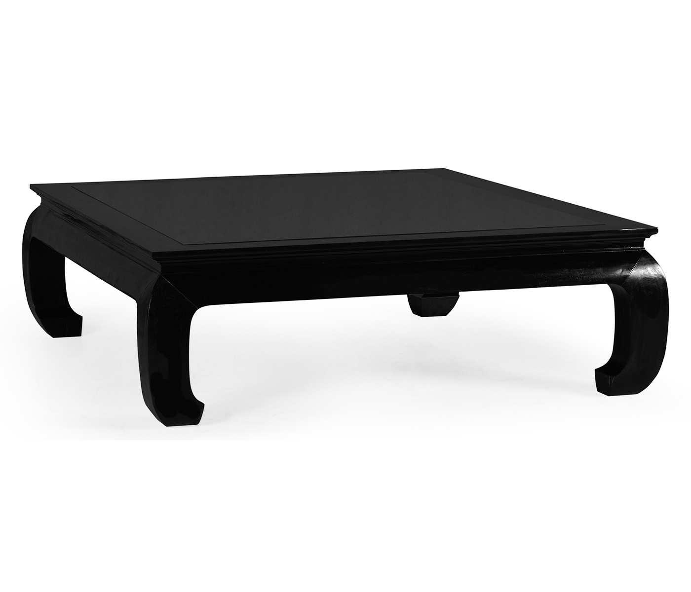 Square Ming Ebonized Coffee Table with Black Glass Top