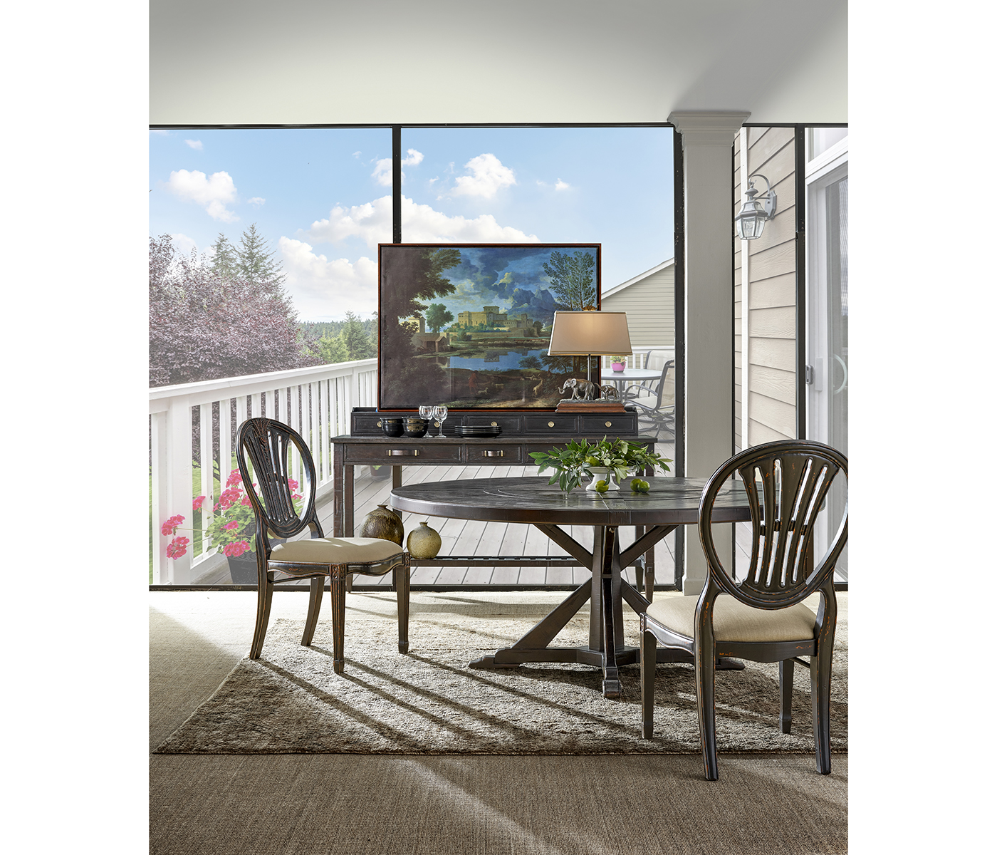 Coastland Baroque Style Landscape Painting with Walnut Frame