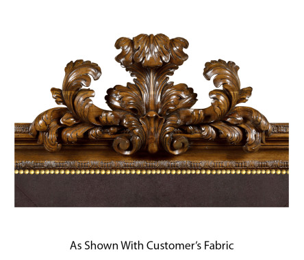 Large Carved Honey Walnut Mirror, Upholstered in COM