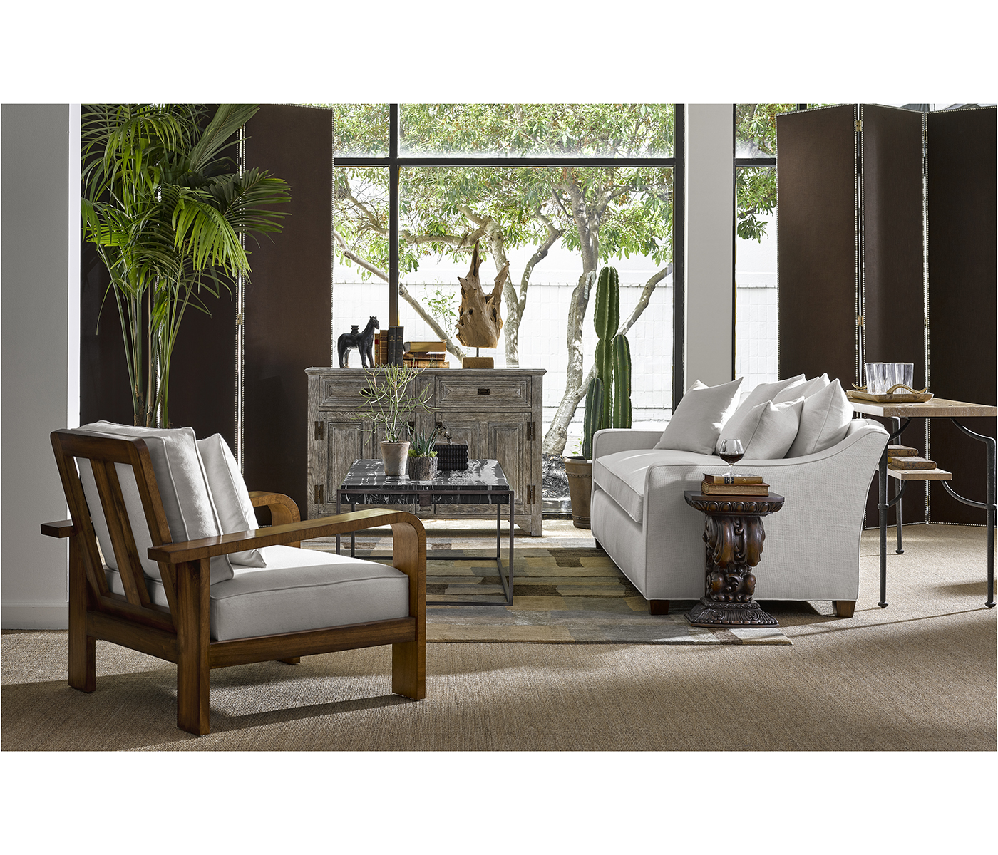 Rectangular Iron Cocktail Table with a Black Marble Top