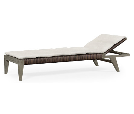 Grey & Rattan Chaise Lounge with Cushion
