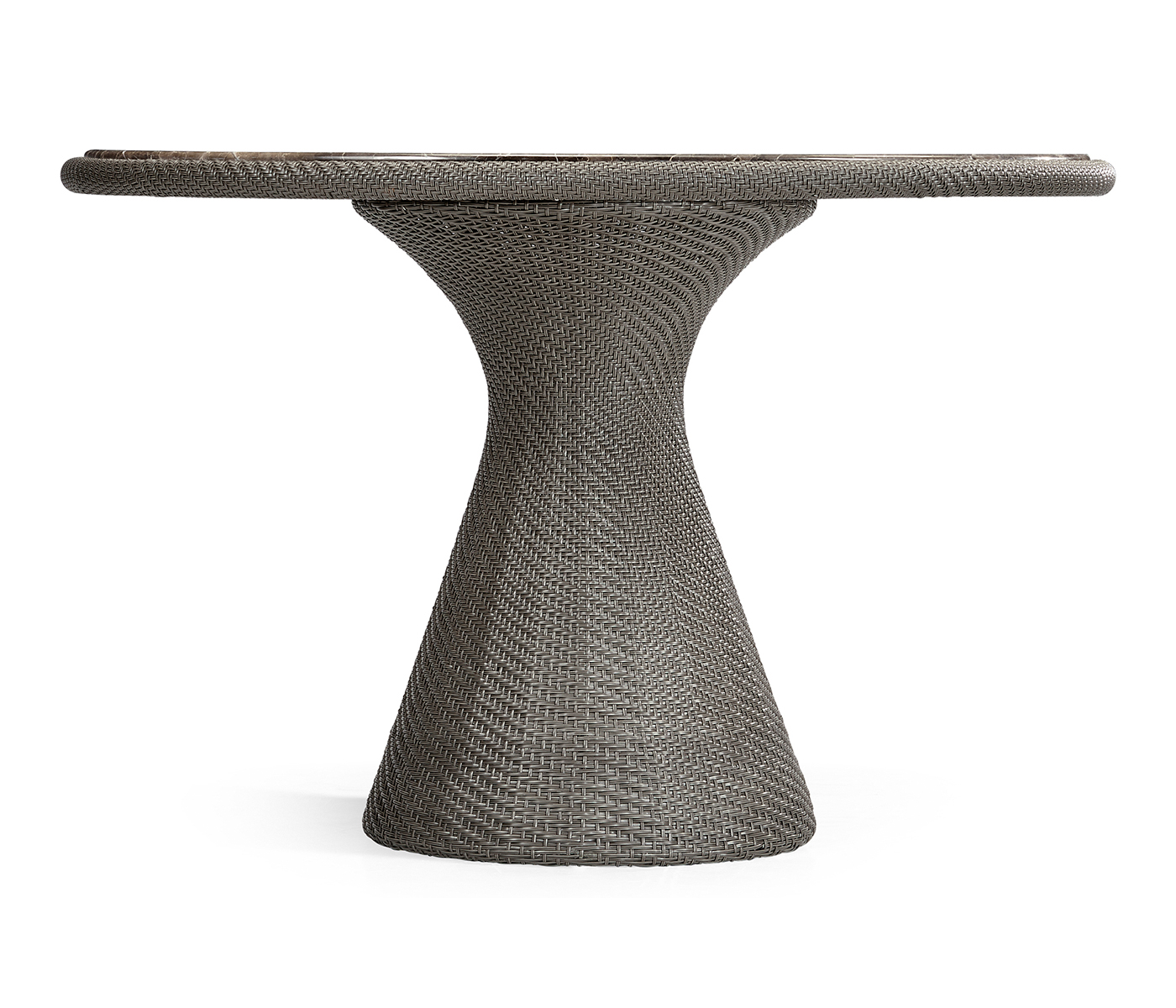 Round Dark Grey Rattan Dining Table with a Dark Marble Top