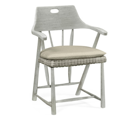 Smokers Style Cloudy Grey & Rattan Dining Chair with Cushion
