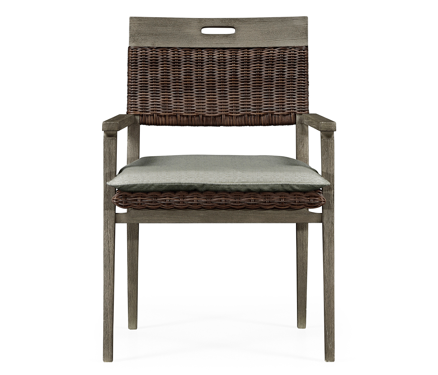 Square Back Grey & Rattan Dining Chair with Cushion