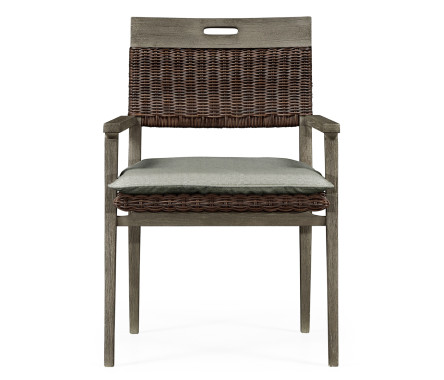 Square Back Grey & Rattan Dining Chair with Cushion