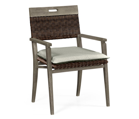 Square Back Grey & Rattan Dining Chair with Cushion