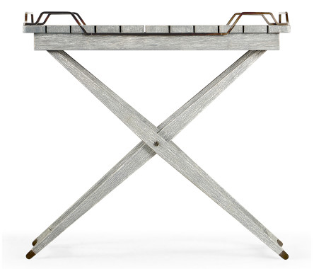 Rectangular Folding Cloudy Grey & Antique Brass Tray Console Table