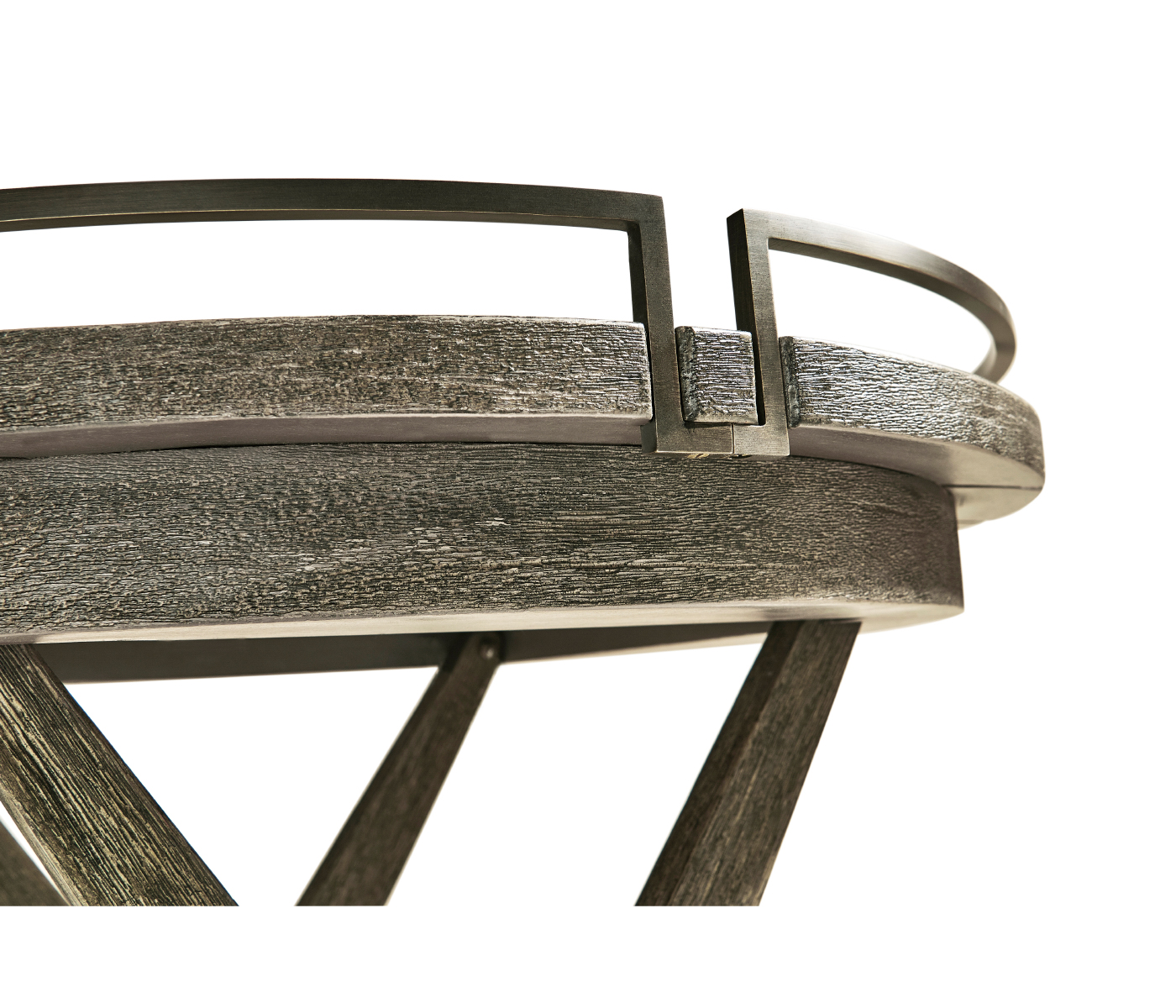 Round Folding Grey & Antique Brass Tray End Table