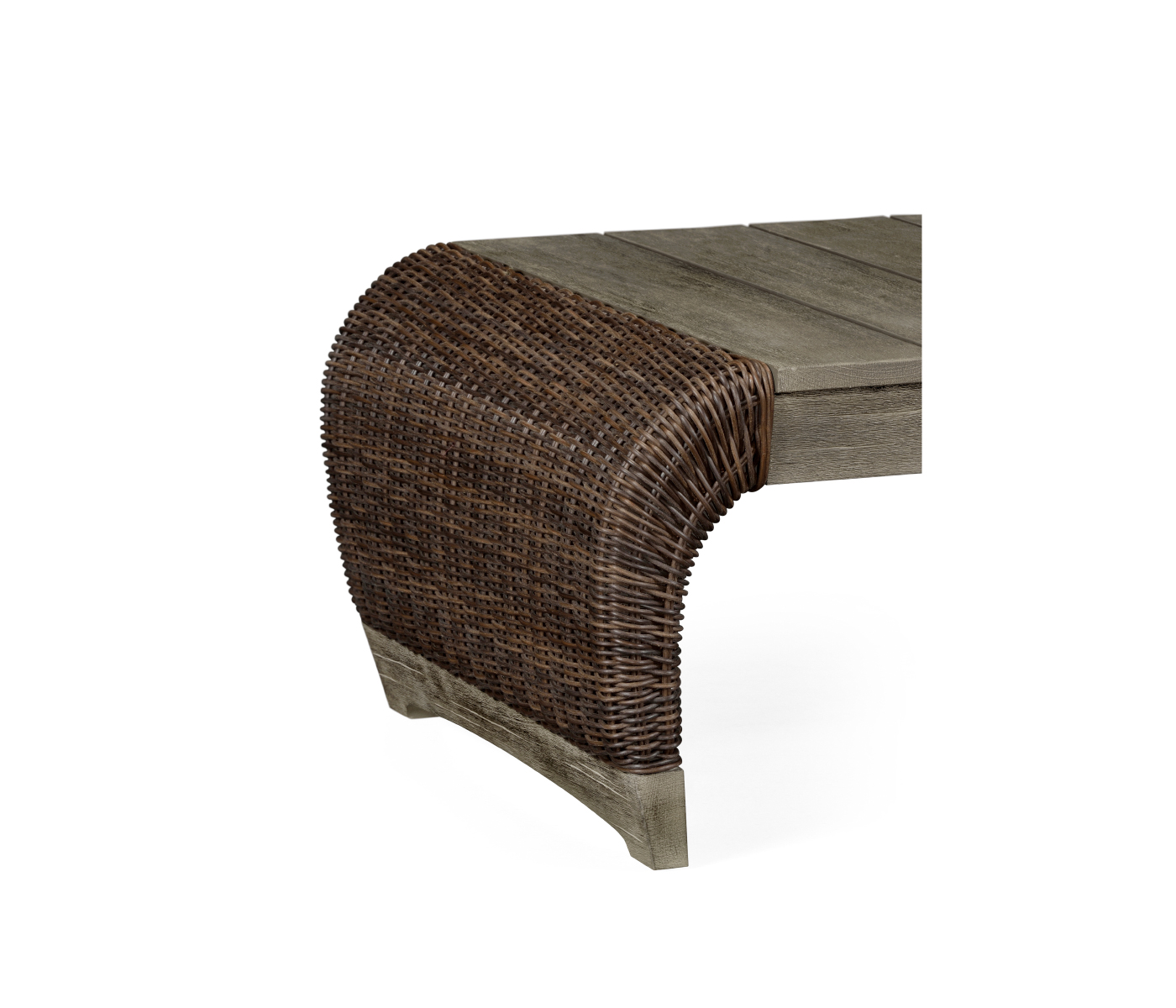 Rectangular Grey & Rattan Cocktail Table with Curved Ends