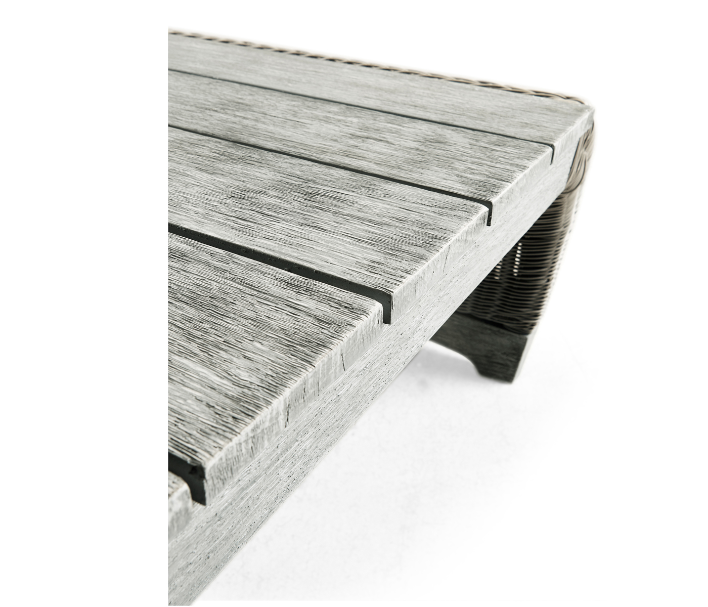 Rectangular Cloudy Grey & Rattan Cocktail Table with Curved Ends