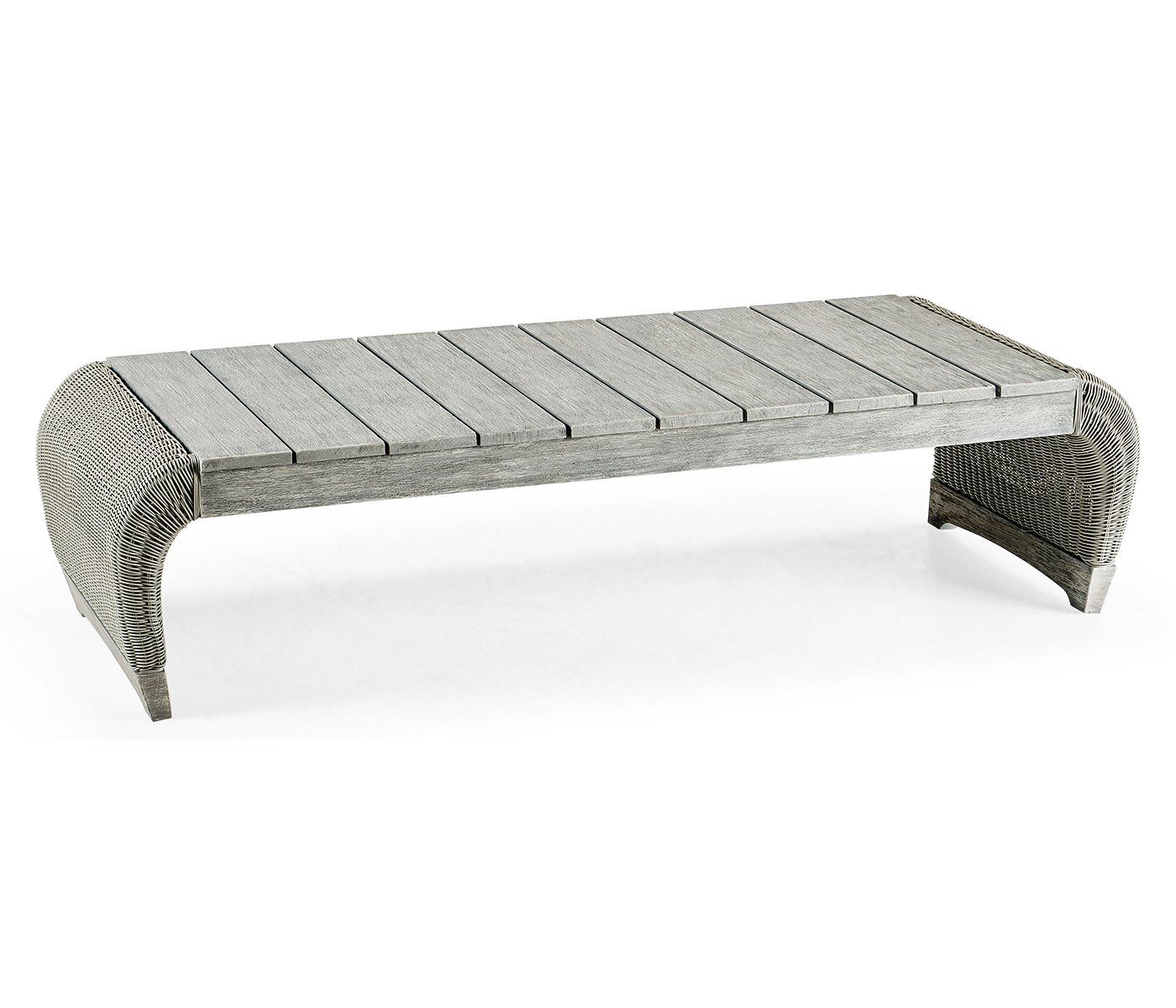 Rectangular Cloudy Grey & Rattan Cocktail Table with Curved Ends