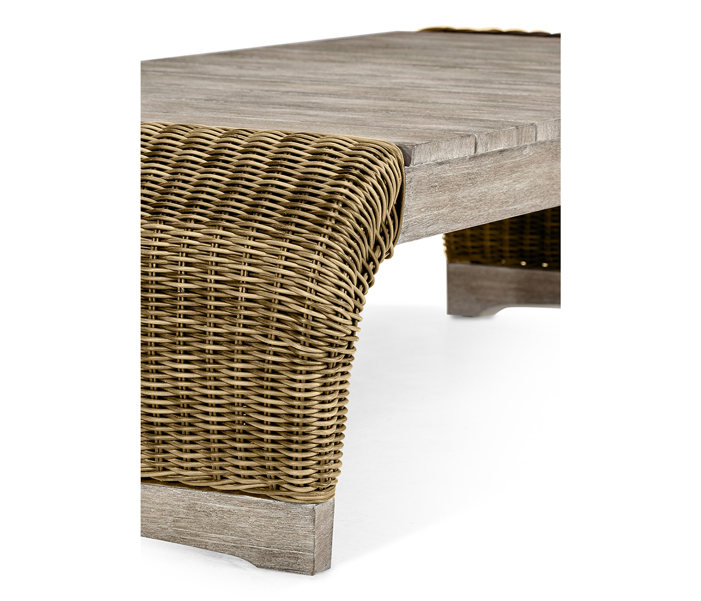 Rectangular Navajo Sand & Rattan Cocktail Table with Curved Ends