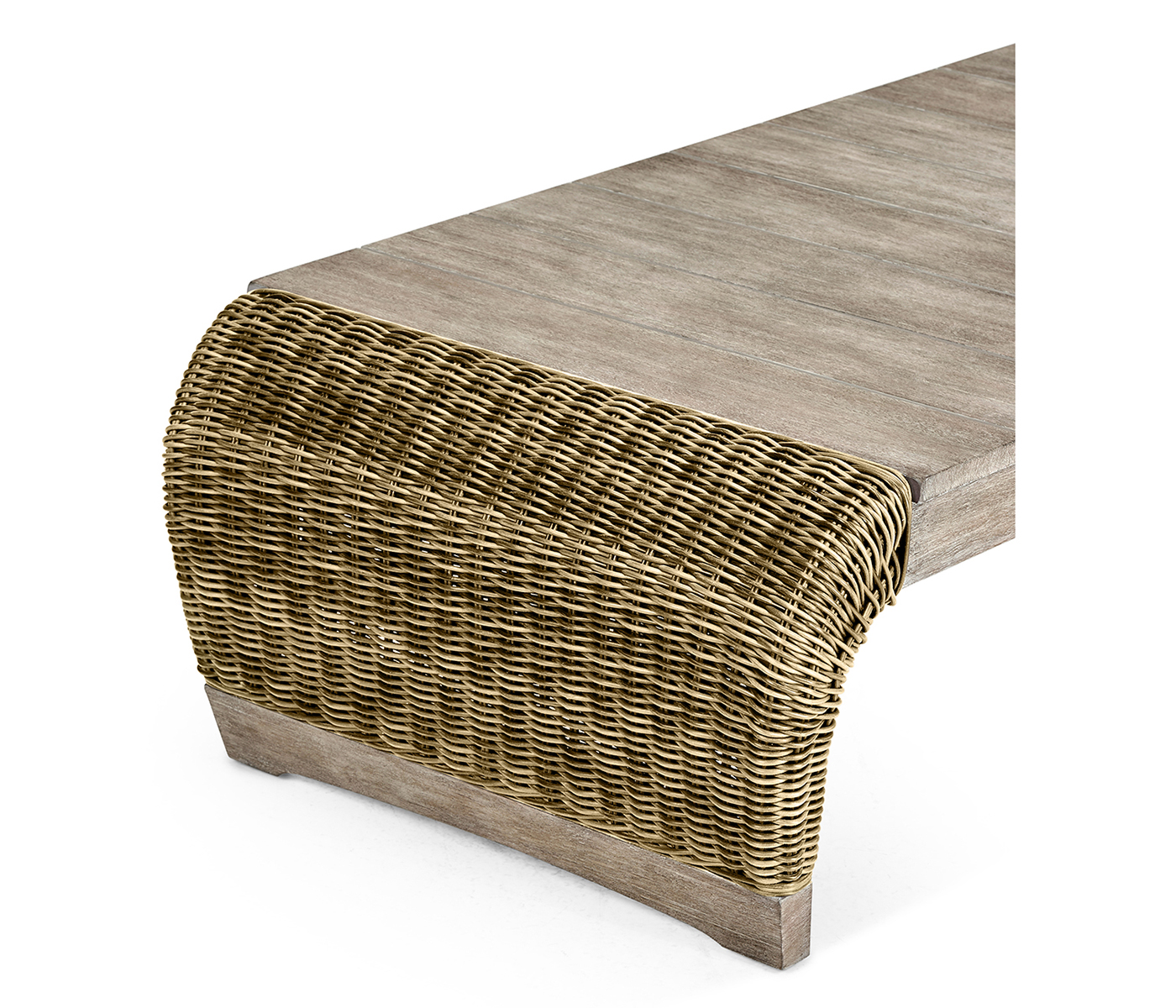 Rectangular Navajo Sand & Rattan Cocktail Table with Curved Ends