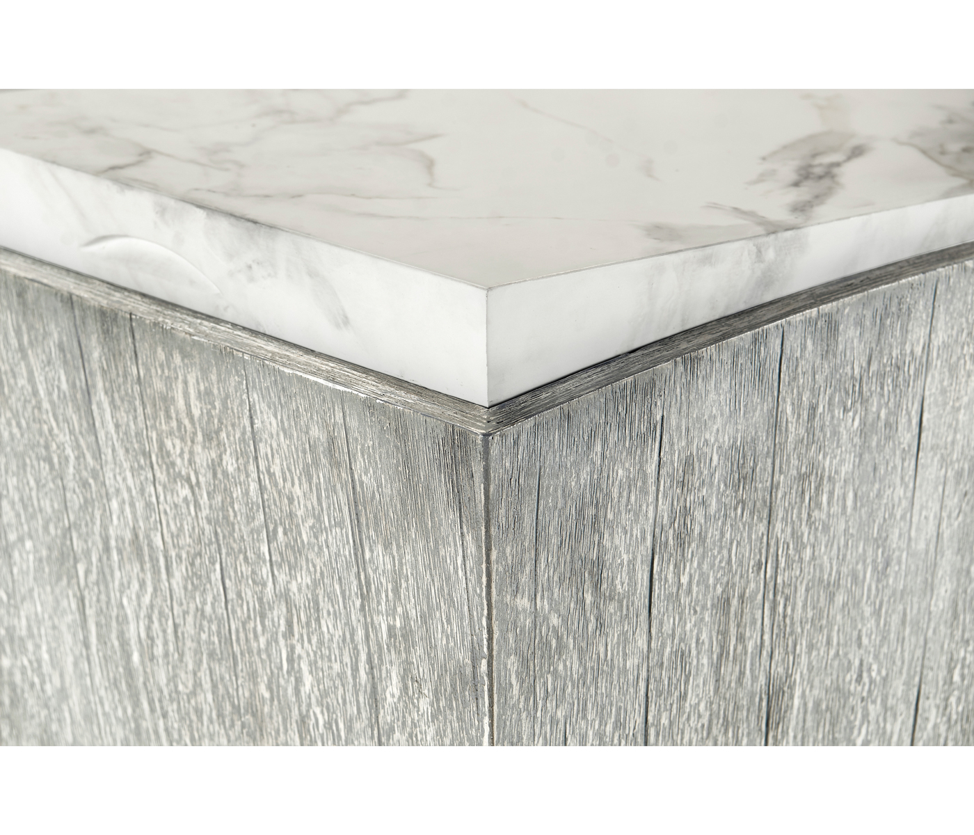 Rectangular Cloudy Grey & Faux White Marble Storage End Table