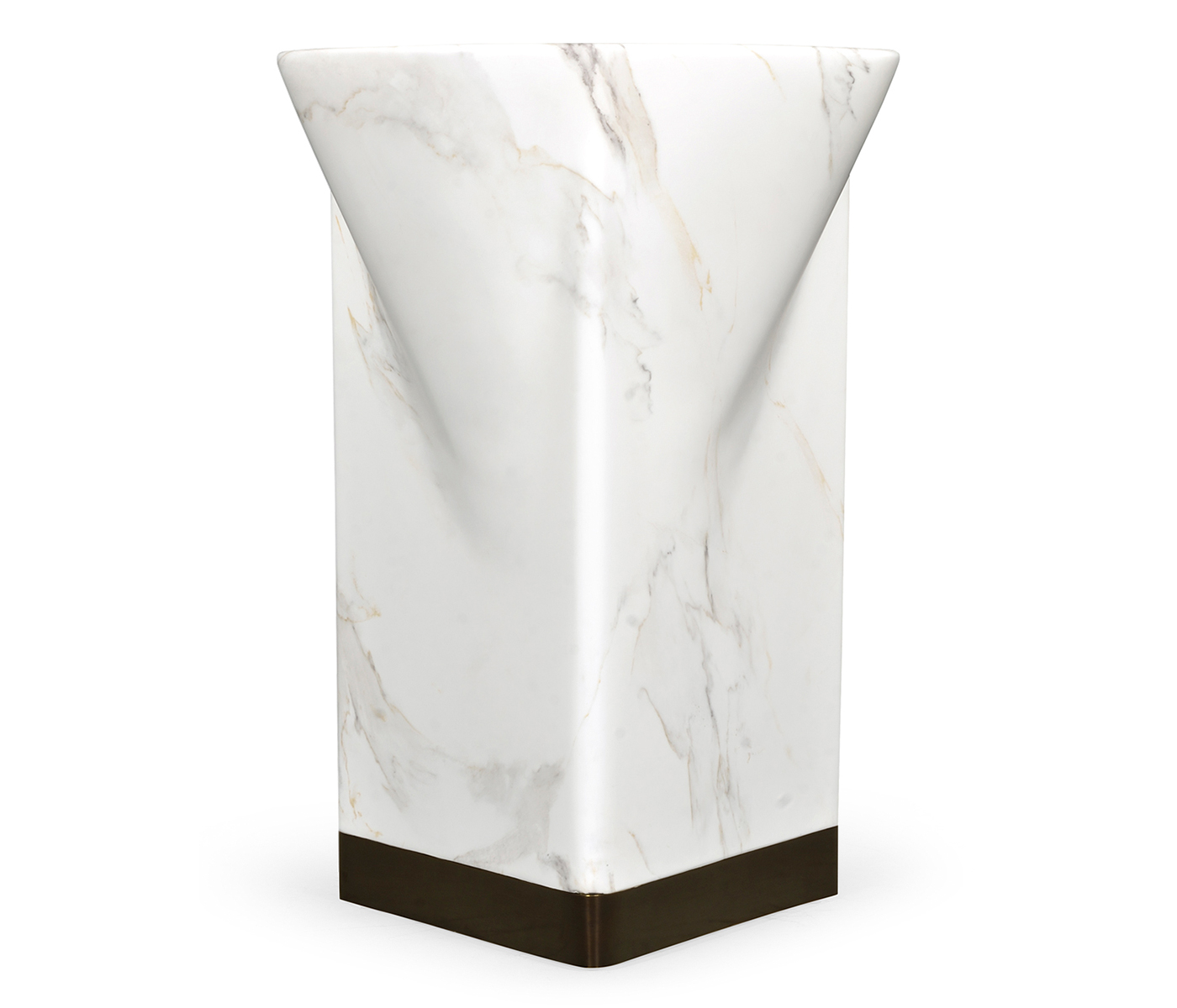 Round to L-Shape Faux White & Grey Marble End Table