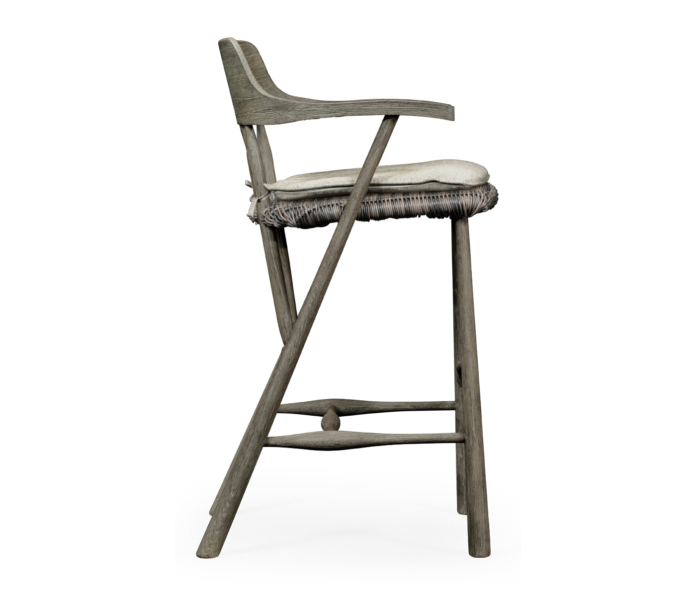 Smokers Style Grey & Rattan Bar Stool with Cushion