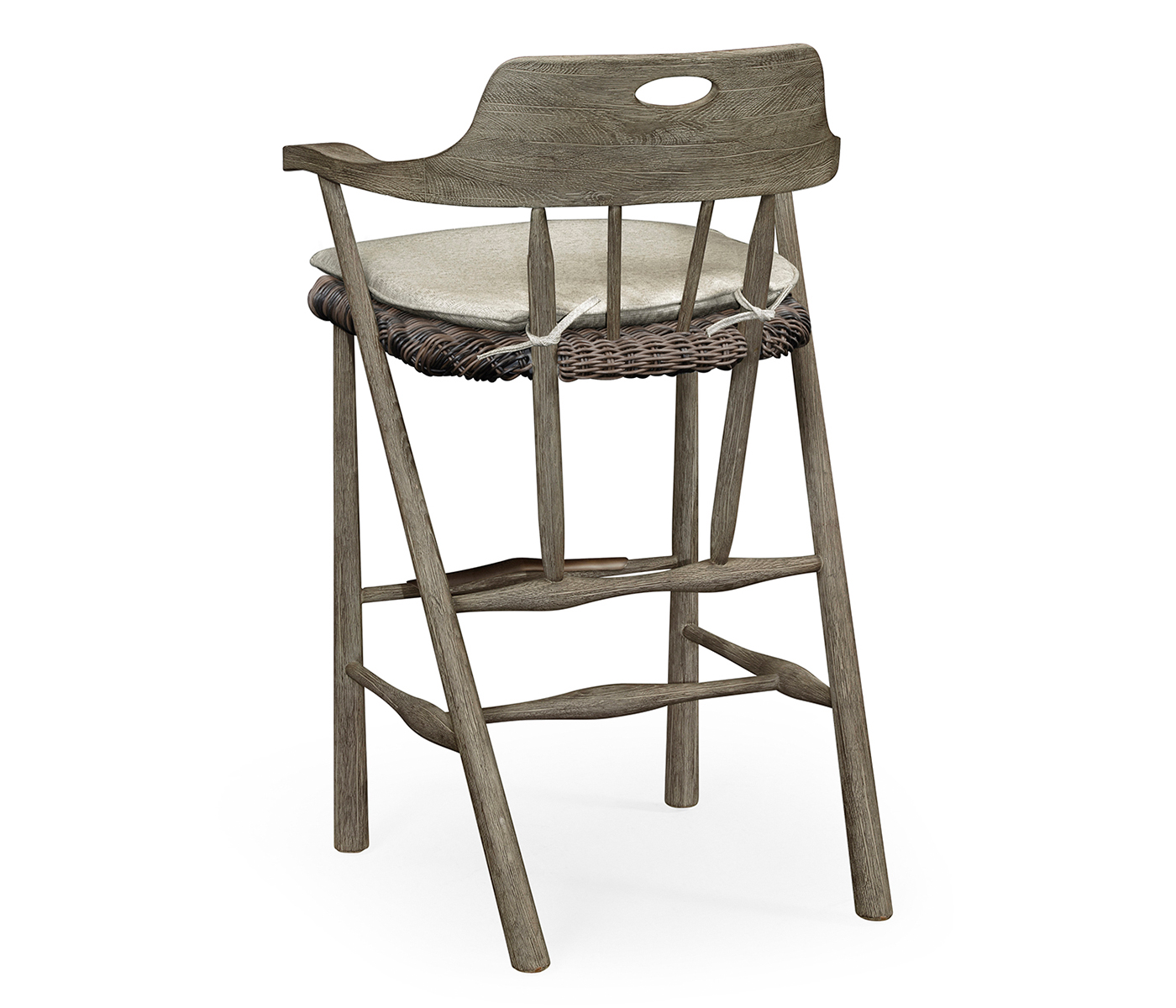 Smokers Style Grey & Rattan Bar Stool with Cushion