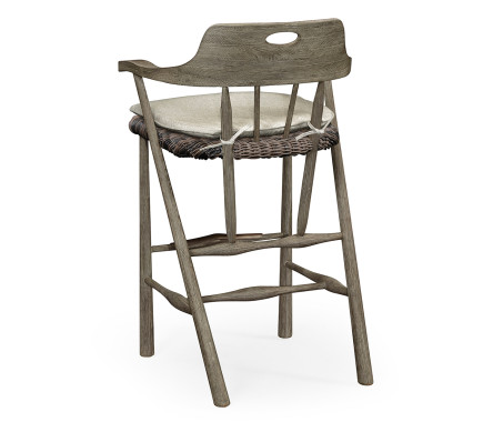 Smokers Style Grey & Rattan Bar Stool with Cushion