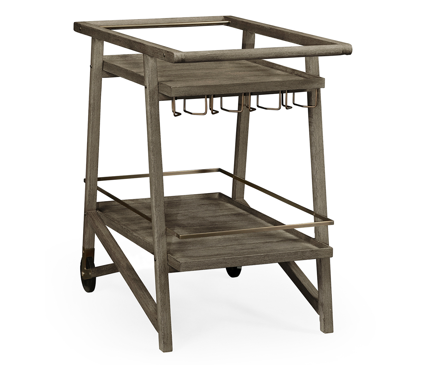 Tiered Grey & Antique Brass Bar Cart with Wheels