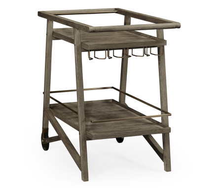 Tiered Grey & Antique Brass Bar Cart with Wheels